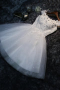 Cute Lace Short A-Line Prom Dresses, Off the Shoulder Party Dresses TP900