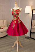 Cute Saitn Lace Short Prom Dresses, A-Line Party Dresses TP922
