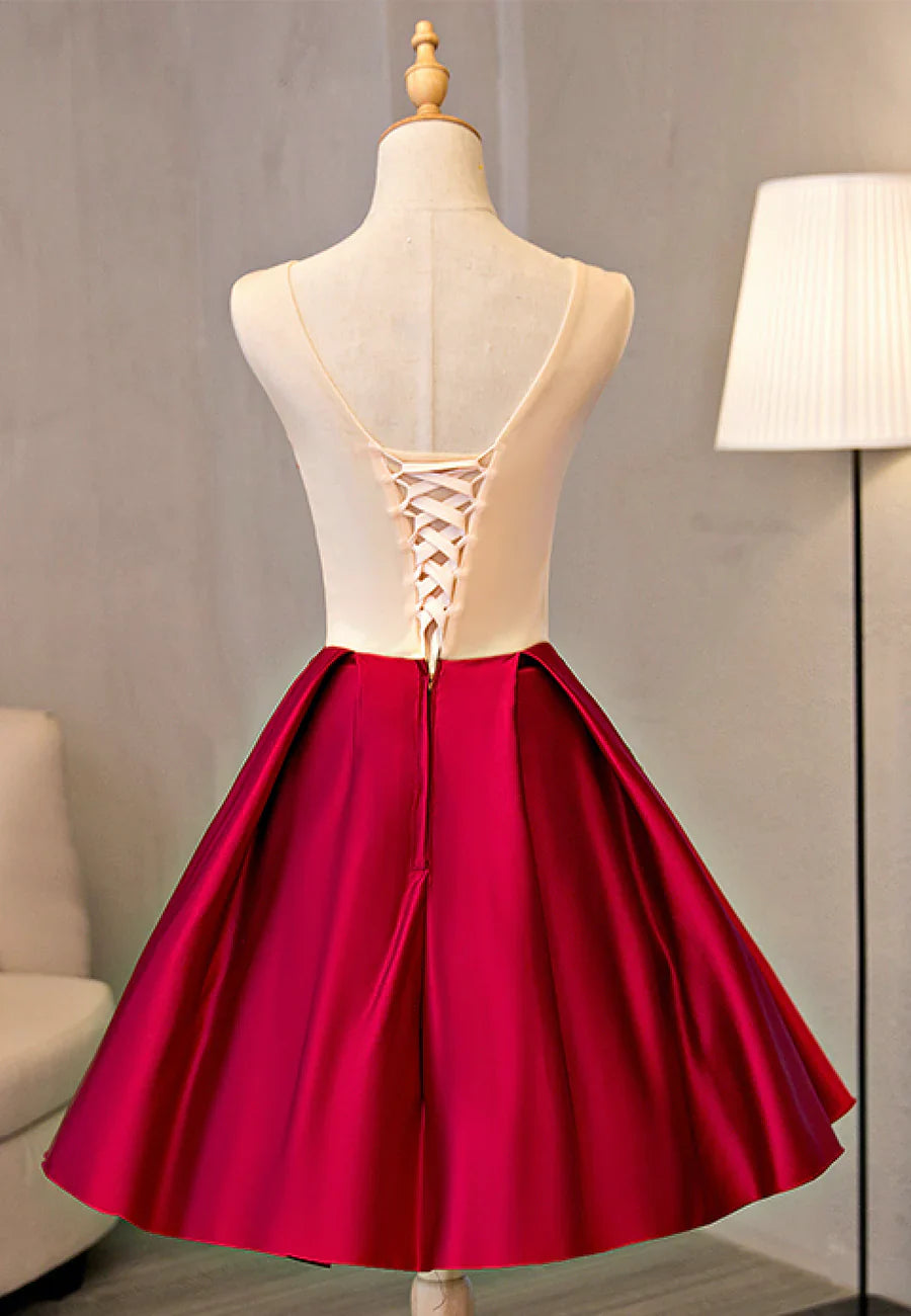 Cute Saitn Lace Short Prom Dresses, A-Line Party Dresses TP922