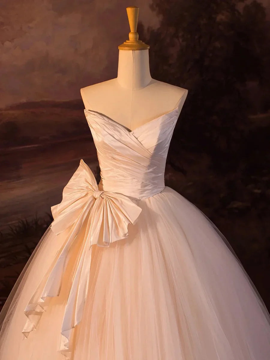 Vintage Pink Strapless Tulle Long Beautiful A-Line Wedding Dress TP932