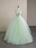 Light Green Tulle Beautiful Strapless A-Line Wedding Dress TP934