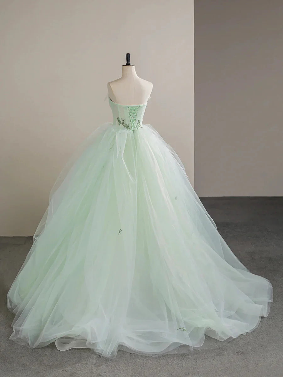 Light Green Tulle Beautiful Strapless A-Line Wedding Dress TP934
