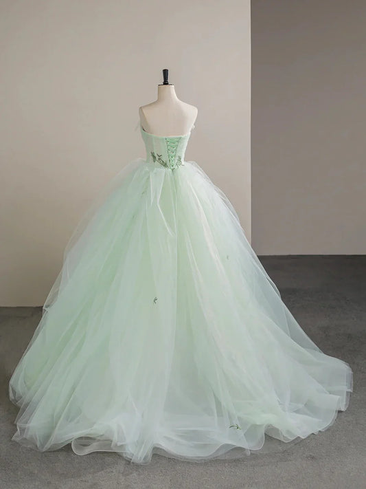 Light Green Tulle Beautiful Strapless A-Line Wedding Dress TP934
