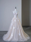 Glamorous Tulle Lace Long Elegant Strapless A-Line Wedding Dress TP935