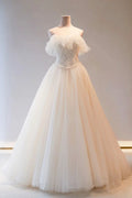 Champange Tulle Long Prom Dress, A-Line Evening Dress TP956