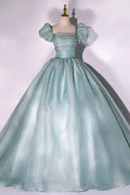 Green Tulle Floor Length Prom Dress, Lovely Short Sleeve Formal Evening Gown TP962