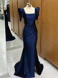 Dark Blue Blue Long Mermaid Prom Dress with Slit, Dark Blue Party Dress TP971