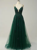 Green V-neckline Tulle with Lace Cross Back, Green Tulle Prom Dress TP999
