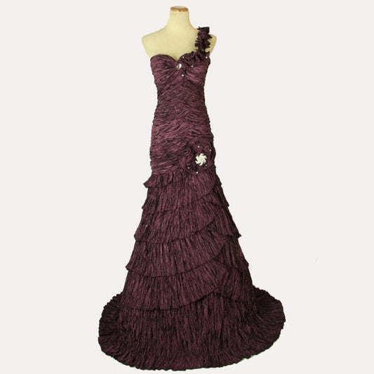 Vintage Purple A-line Off-shoulder Layered Floor-length Ball Gown Evening Dress TP2010