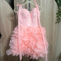 Fashion Pink Sweetheart Tulle Design Spaghetti Strap Tiered Homecoming Dress TP3760