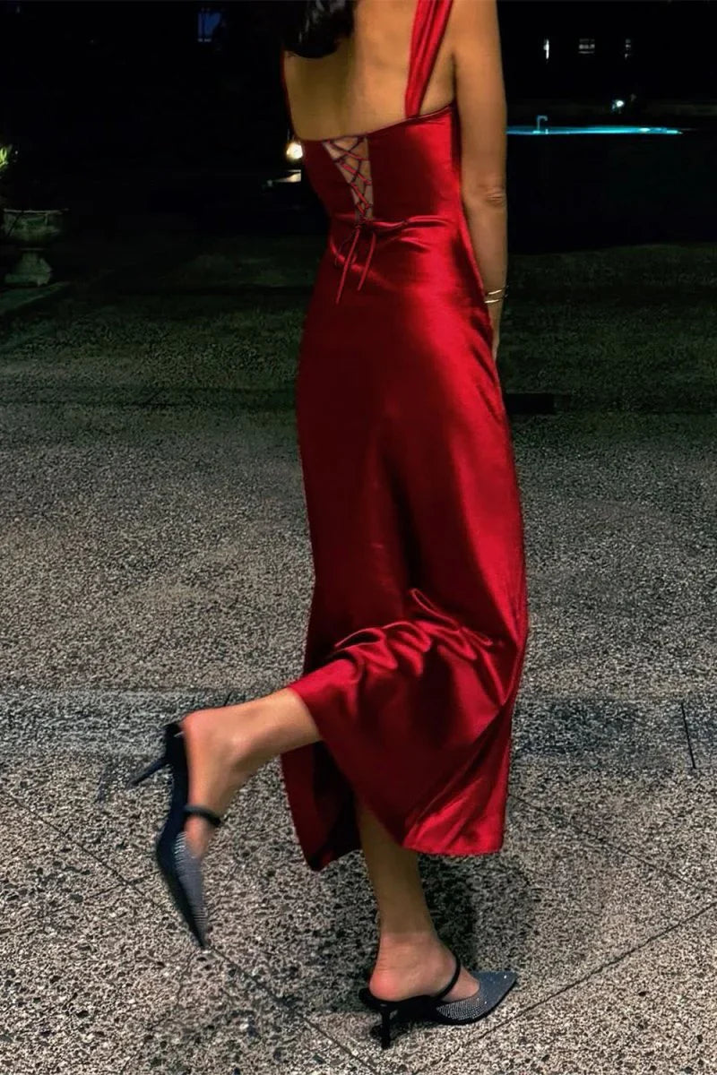 Satin Sweetheart Sleeveless Lace Up Long Party Peom Dress