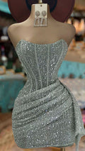 Strapless Sequin Mini Dress Homecoming Party Birthday Outfit