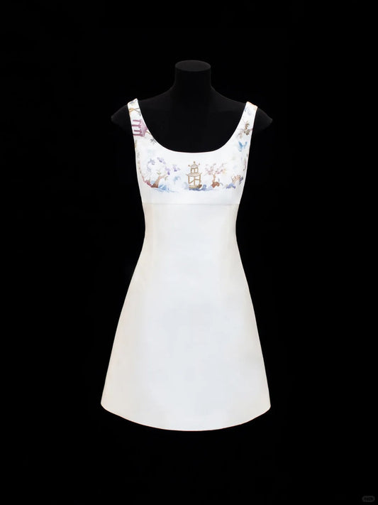 Girlhomeshops-White exquisite and elegant fairy girl short satin homecoming dress birthday dress gh5373
