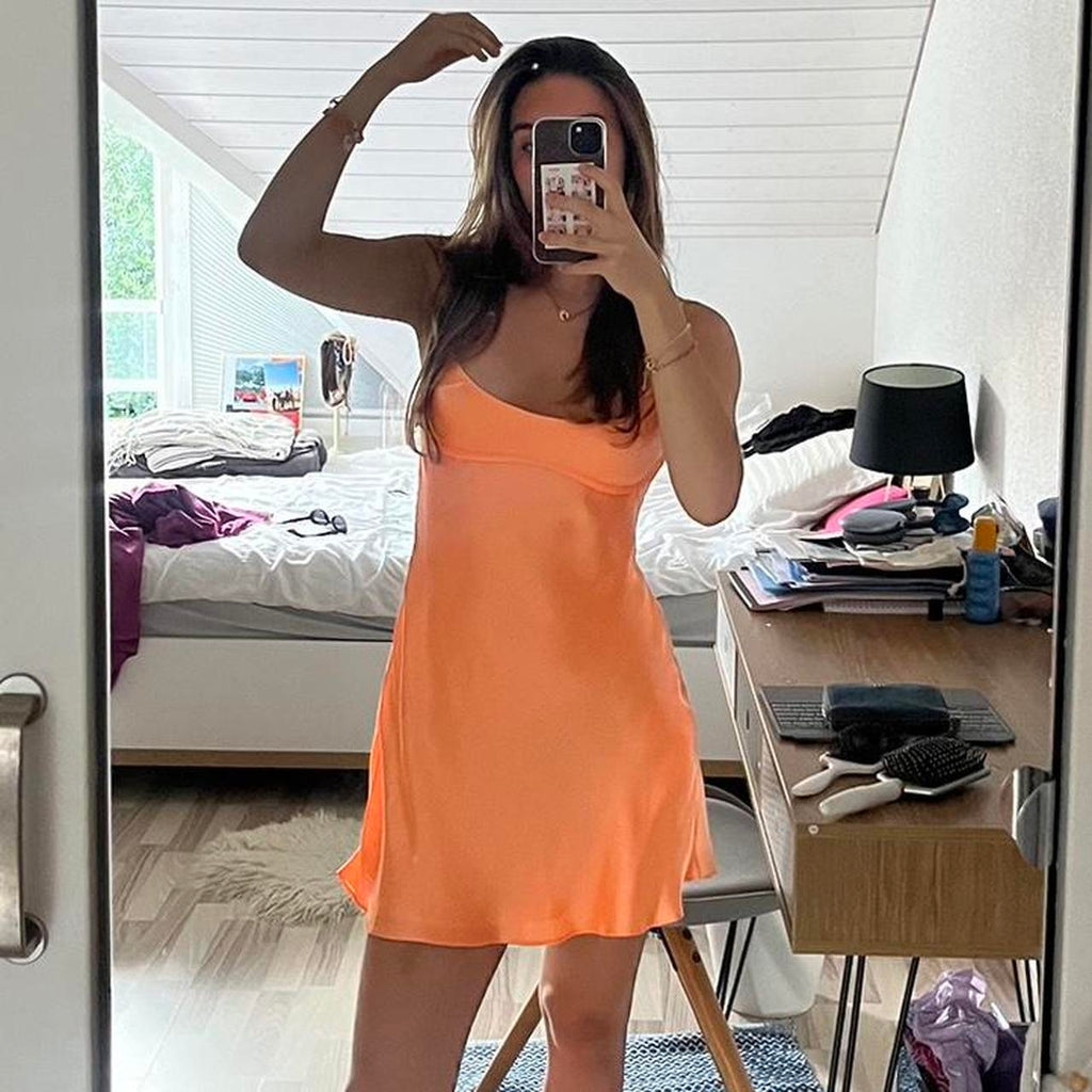 Modest Orange Satin Short Formal 8Th Grade Homecoming Dresses Hoco Backless Cocktail Outfits
