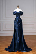 Elegant Classy Fitted Prom Outfit Long Navy Blue Evening Party Gown