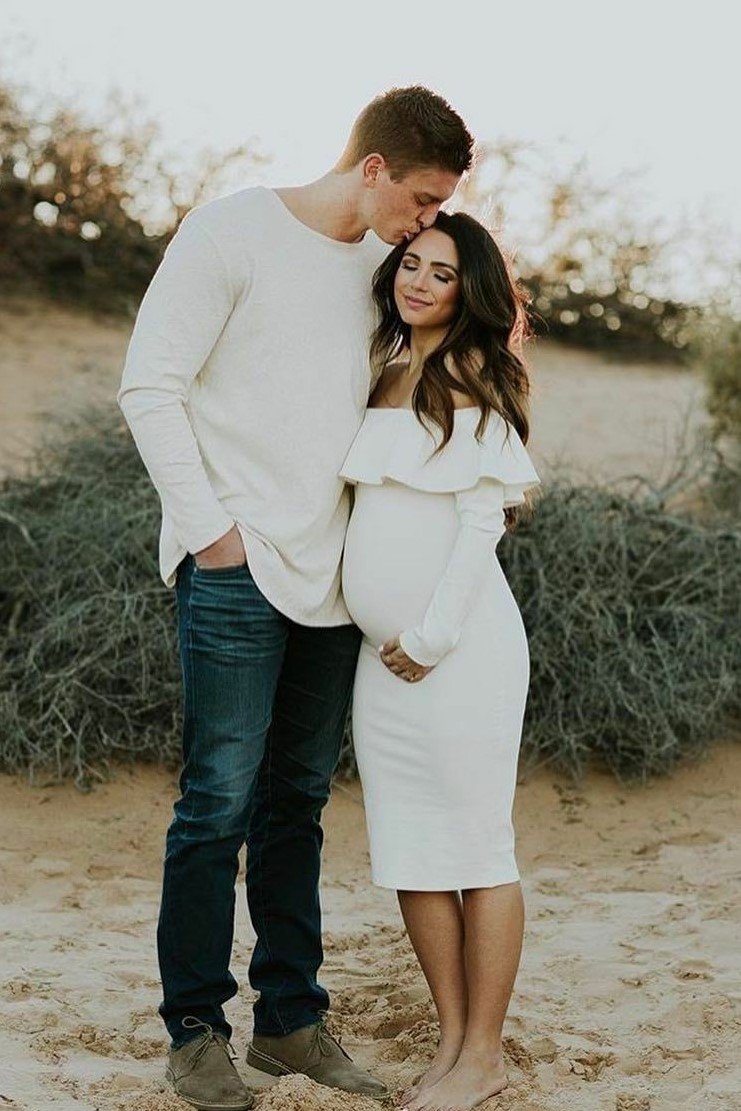 Off-the-shoulder Short Maternity Dress Dress Photoshoot Long Sleeves