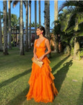 Orange Long Prom Dresses V Neck Formal Dress Outfits
