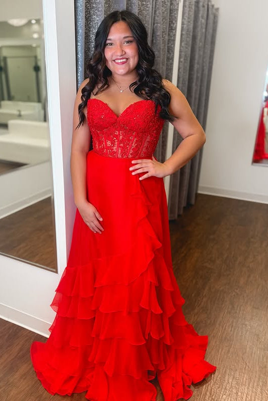 A-Line Sleeveless Empire Appliques Tiered Party Prom Dress
