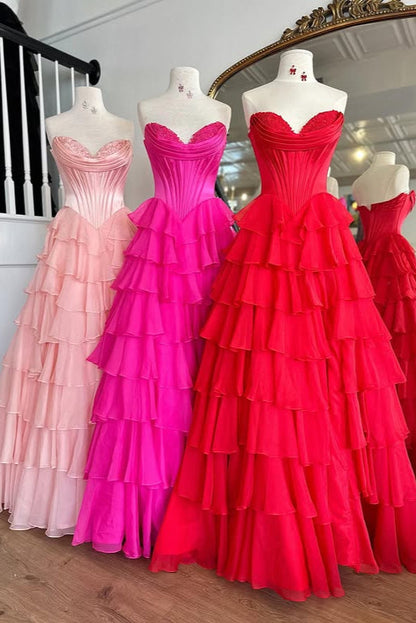 Sweetheart Sleeveless Empire A-Line Tiered Prom Dress