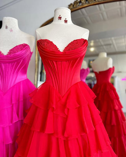 Sweetheart Sleeveless Empire A-Line Tiered Prom Dress
