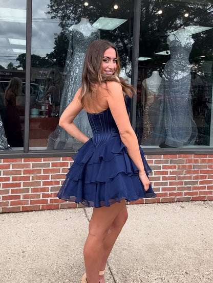 Sweetheart Strapless A-Line Tiered Homecoming Dress