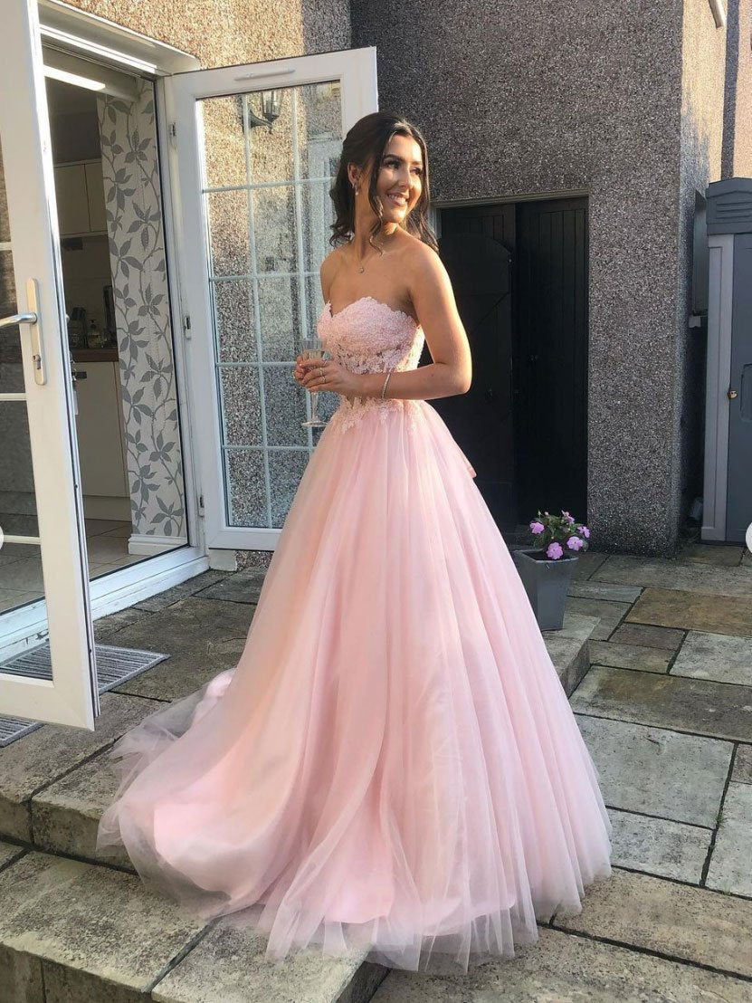 Elegant Pink Tulle Dress Outfit Corset Back Long Birthday Party Gown