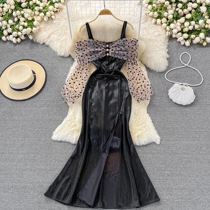 Metallic mosaic dot mesh suspender dress dress dress  3268
