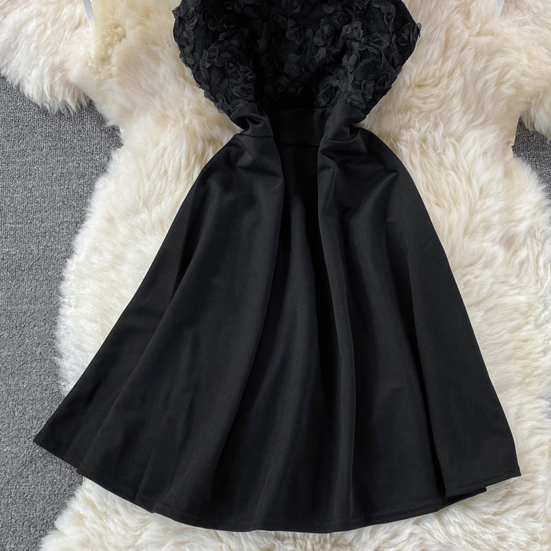 Stand collar petal splicing high waist suspender strapless dress  3215