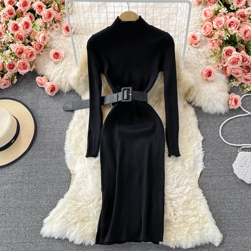 Slim medium length split bottom wrap hip skirt  2852