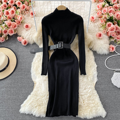 Slim medium length split bottom wrap hip skirt  2852