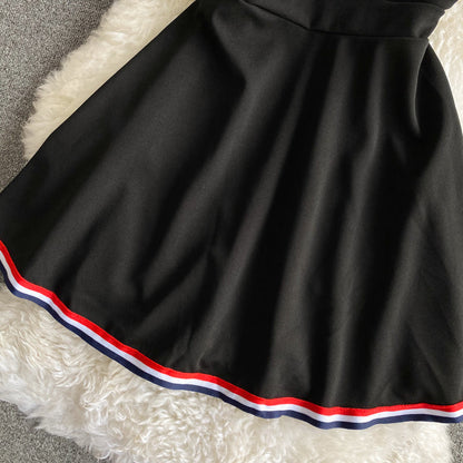 Navy V-neck open chest sexy short sleeve dress  2840