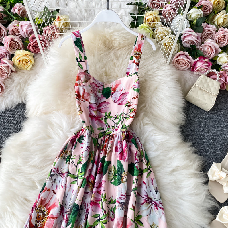 Floral dress open back French long skirt  2847