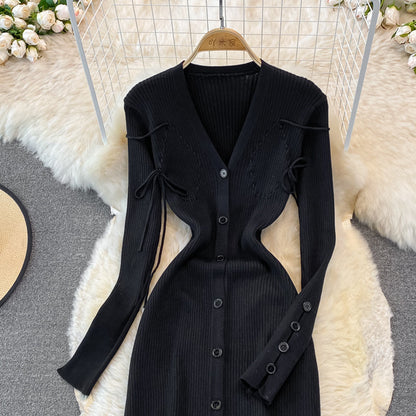 Fashion celebrity V-neck knitted dress  3380