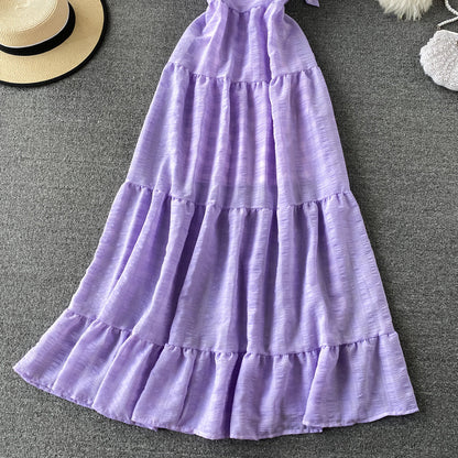 Seaside holiday V-neck backless dress  2935