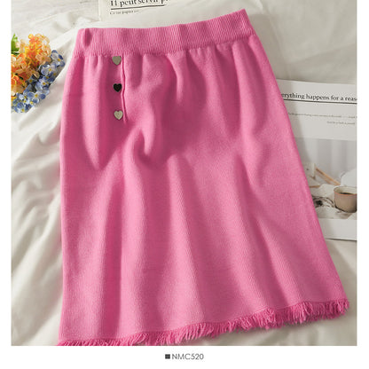 Slim candy color knitted Hip Wrap Skirt for women  2601
