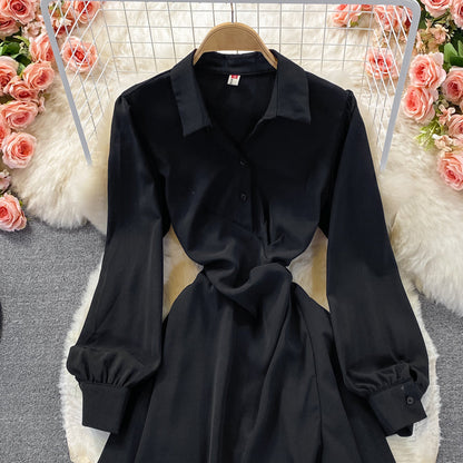 Slim long sleeve irregular A-line shirt skirt  2860