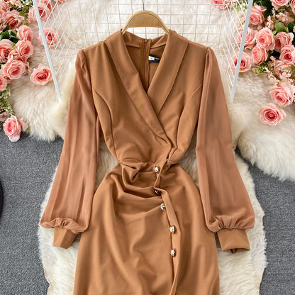 Slit waist dress elegant Hip Wrap Dress  3001