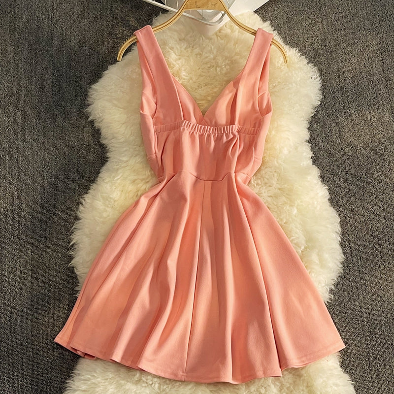 Korean sexy high waist suspender skirt careful machine backless A-shaped skirt  3186