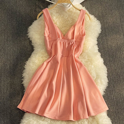 Korean sexy high waist suspender skirt careful machine backless A-shaped skirt  3186