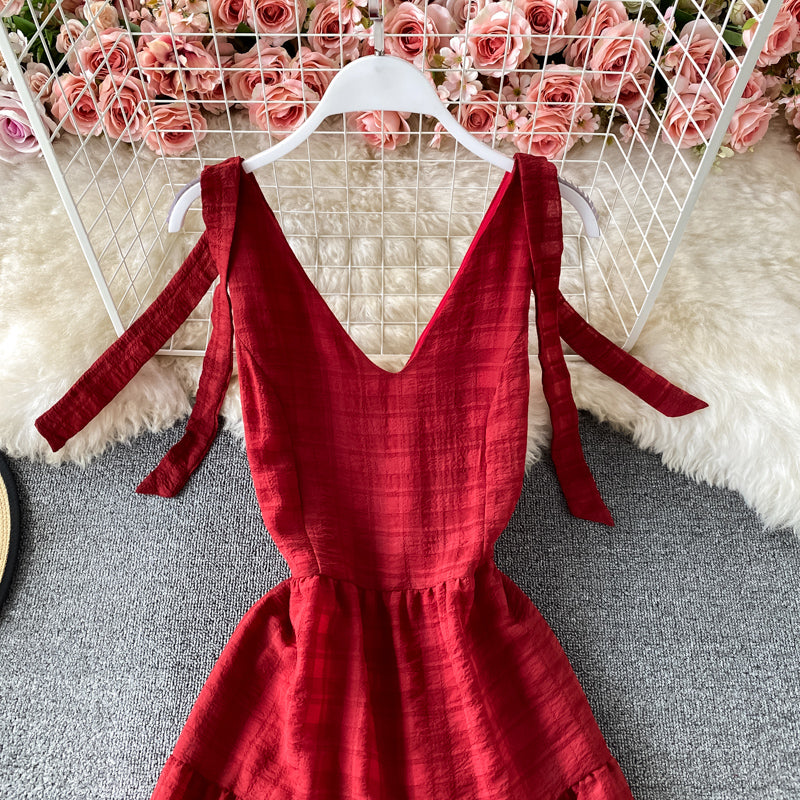 Seaside holiday V-neck backless dress  2935
