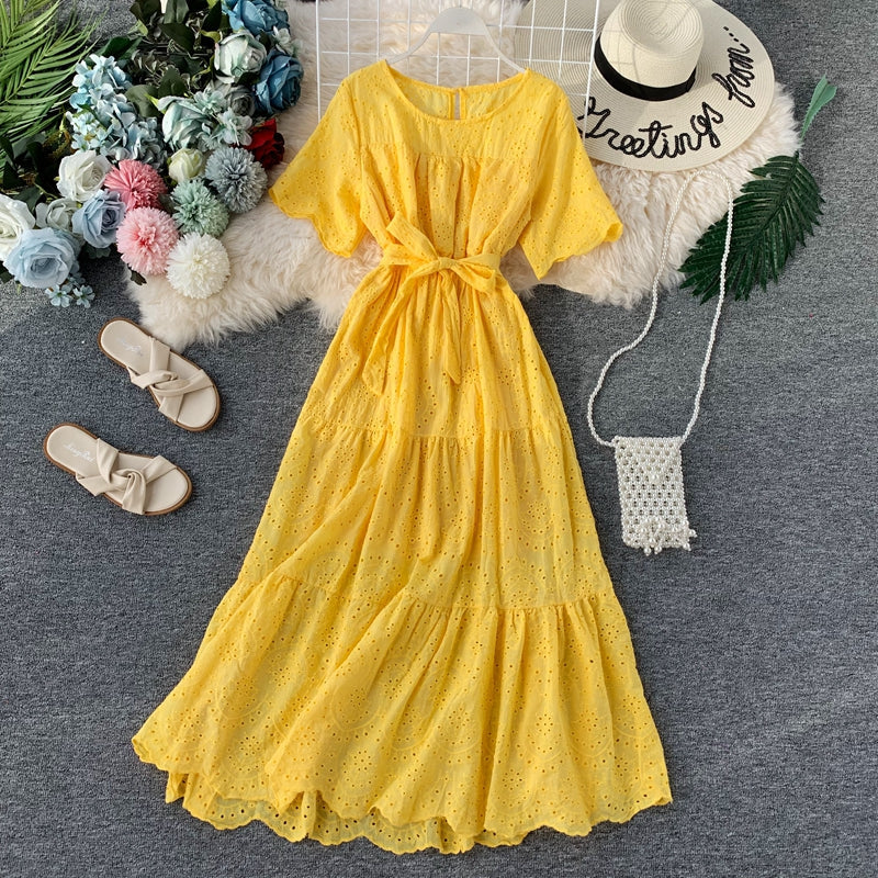 Super fairy sweet skirt waist Ruffle Dress large swing skirt long skirt  3132