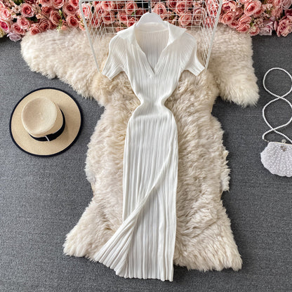 Vintage waist closing tight buttock knit dress  2716