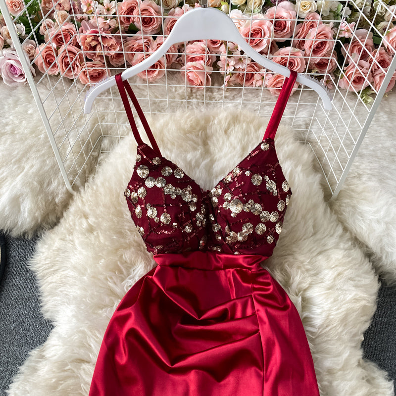 Split skirt Strapless suspender dress  2815