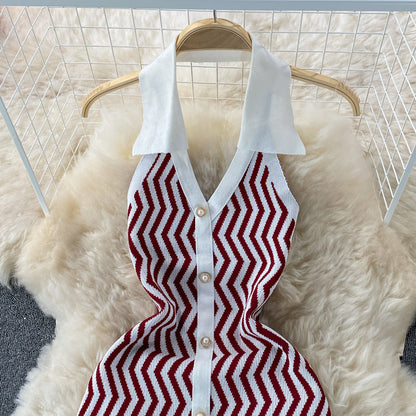 Sexy V-neck hanging neck exposed backpack hip knitted dress  3327