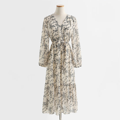 Long sleeved Chiffon floral skirt, thin during tea break  2131