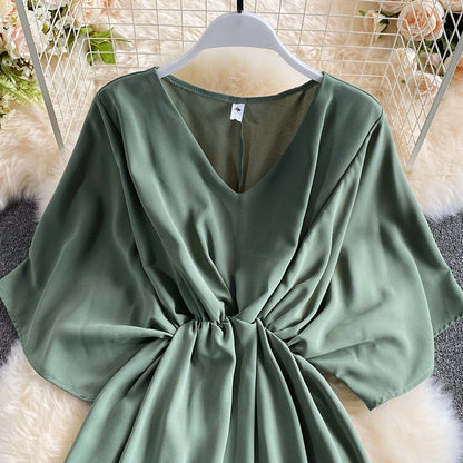 Versatile solid short skirt age reducing waist dress  3188