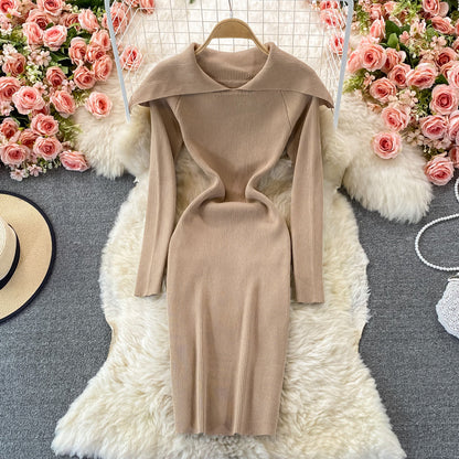 Age reducing sweet baby collar tight elastic knitted dress  2914