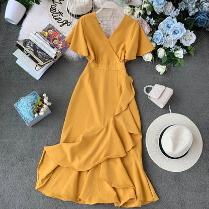 Ruffle front short back irregular middle skirt irregular dress  3400