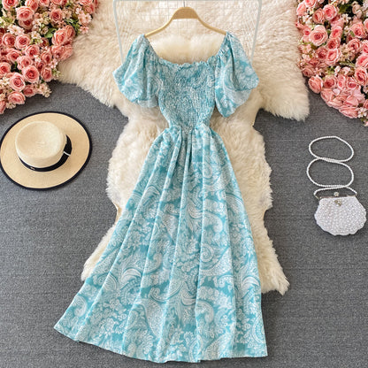 Slim square neck bubble sleeve dress  3061