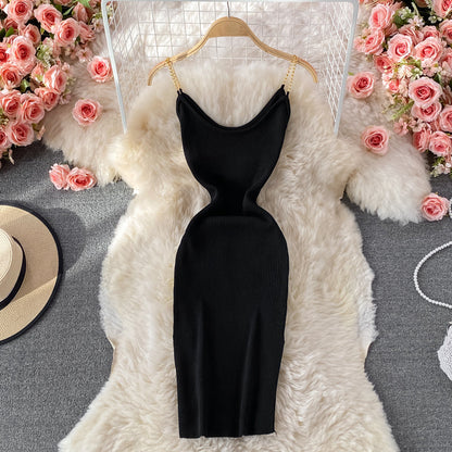 Ice silk knitted suspender dress  2996